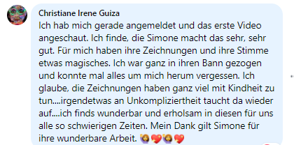 Kommentar einer Teilnehmerin: Die Zeichnungen und Simones Stimme haben etwas Magisches