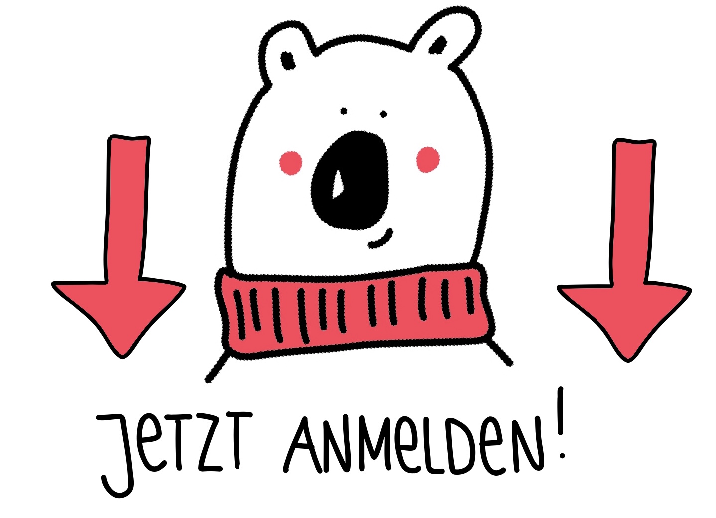 Buttons Adventskalender 2026 (3) Gezeichneter Eisbär mit Pfeilen: Jetzt anmelden!